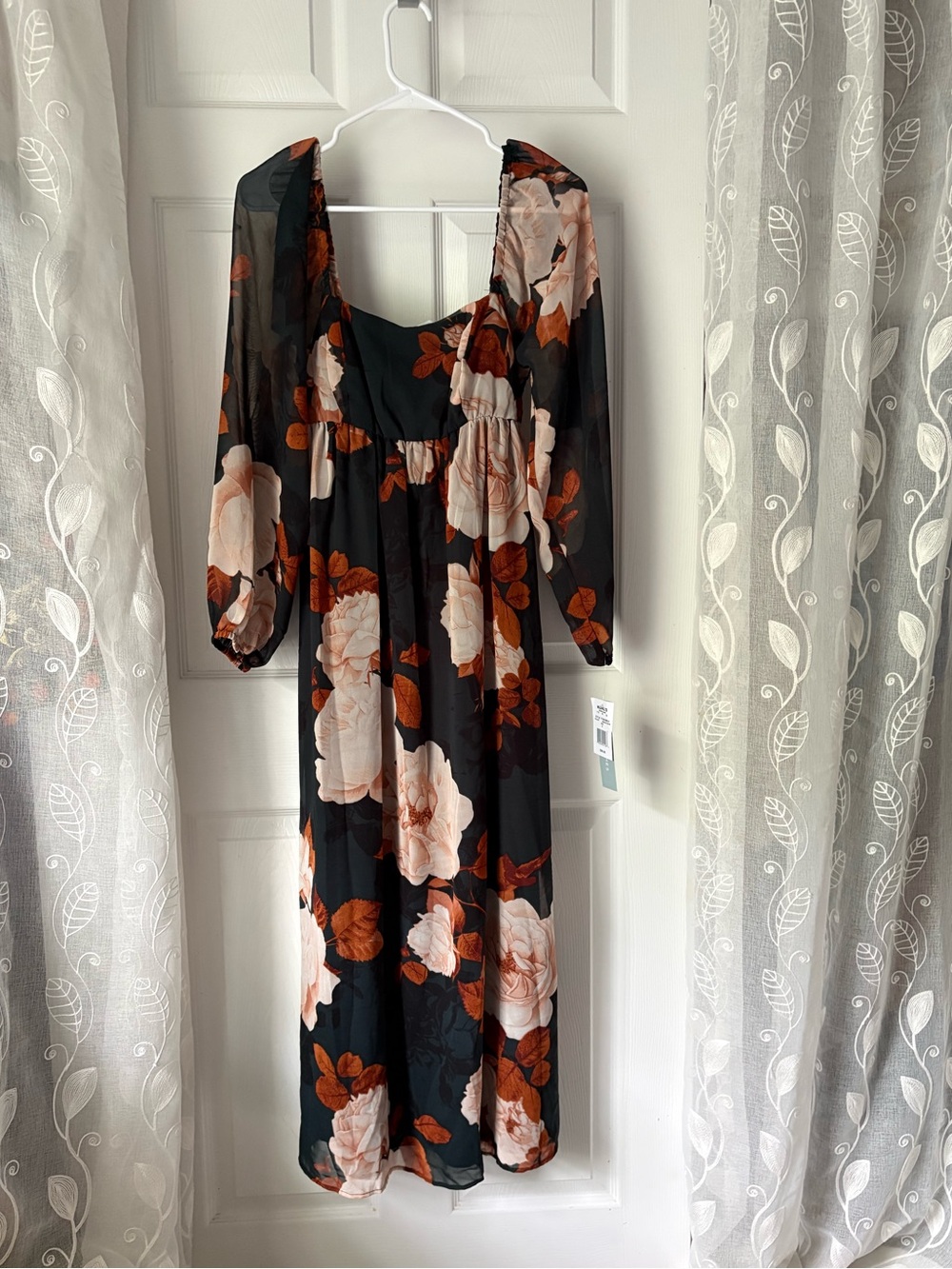 New London Times Square Neck Smocked Back Maxi Midi Dress sz S NWT